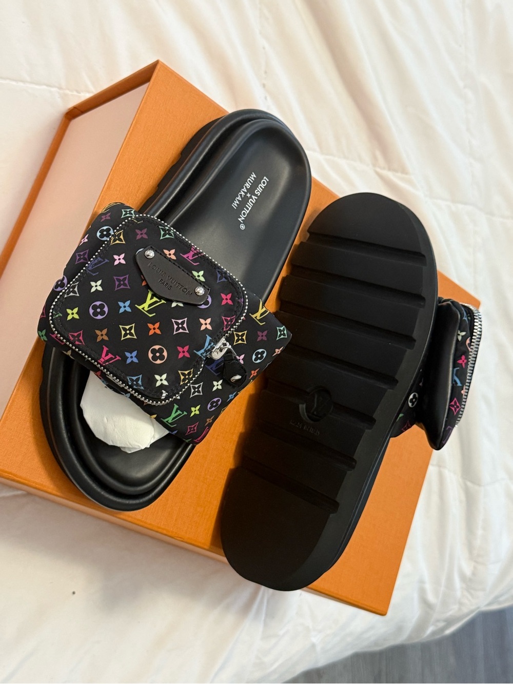 Louis Vuitton x Mura Black Multicolor Monogram Pool pillow flat comfort mule - Picture 3 of 4